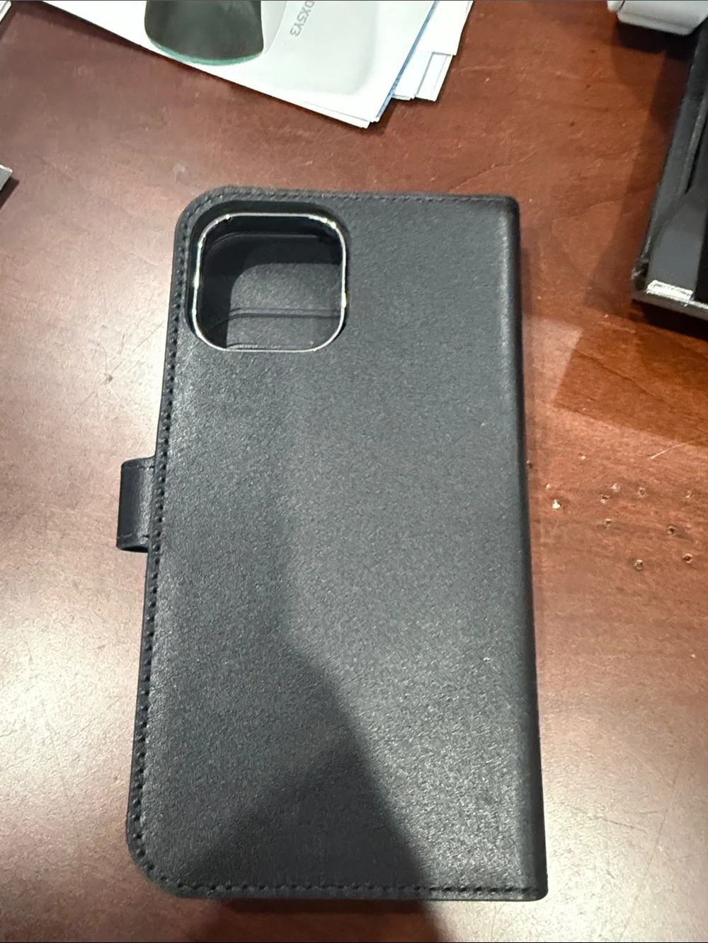 Tumi Black Leather Folio Phone Case with Snap Closure - IPhone 13 Pro Max